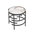 Table d'appoint ronde avec plateau en pierre frittée et structure métallique, 52,5 cm x 55 cm