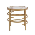 Table d'appoint ronde avec plateau en pierre frittée et structure métallique, 52,5 cm x 55 cm
