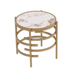Table d'appoint ronde avec plateau en pierre frittée et structure métallique, 52,5 cm x 55 cm