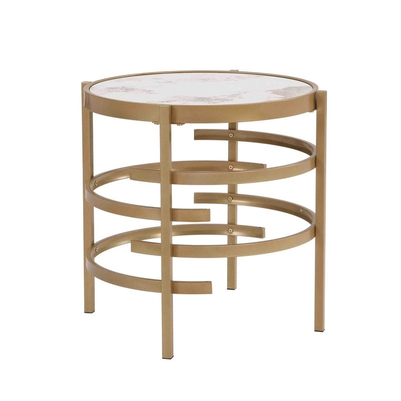 Table d'appoint ronde avec plateau en pierre frittée et structure métallique, 52,5 cm x 55 cm