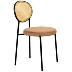 Chaise de salle à manger moderne avec assise en velours et dossier en osier