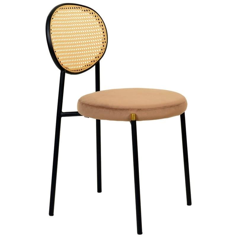 Chaise de salle à manger moderne avec assise en velours et dossier en osier