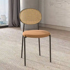 Chaise de salle à manger moderne avec assise en velours et dossier en osier
