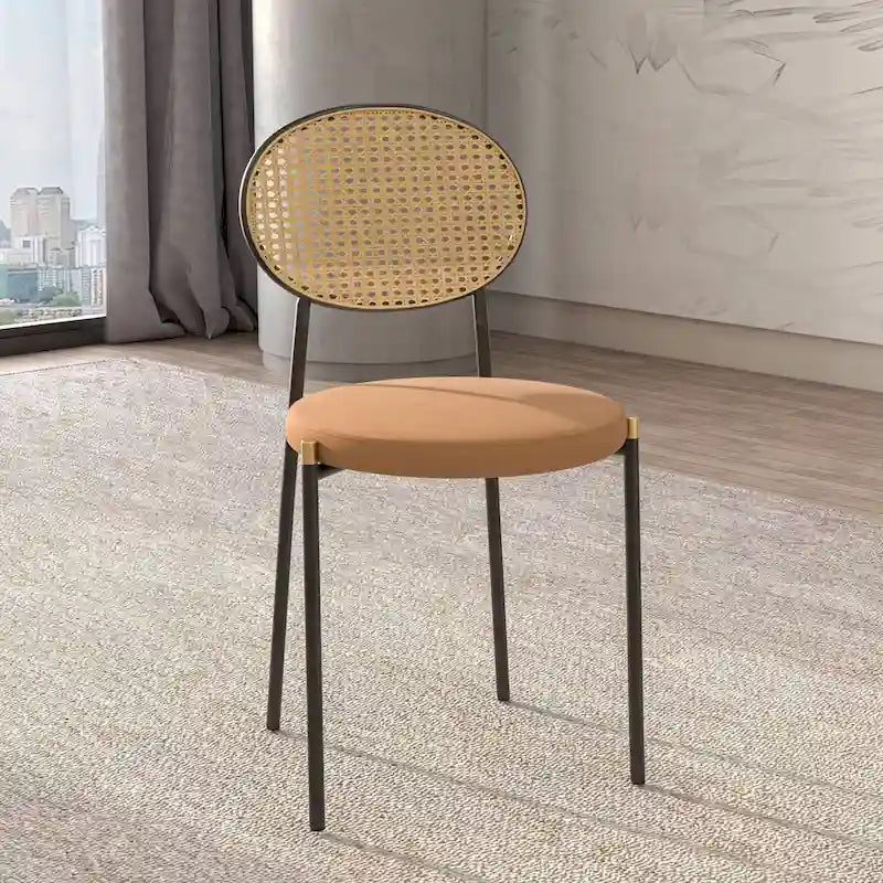 Chaise de salle à manger moderne avec assise en velours et dossier en osier