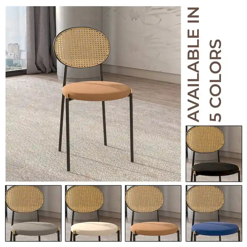 Chaise de salle à manger moderne avec assise en velours et dossier en osier