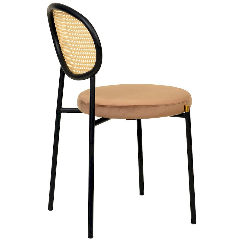 Chaise de salle à manger moderne avec assise en velours et dossier en osier