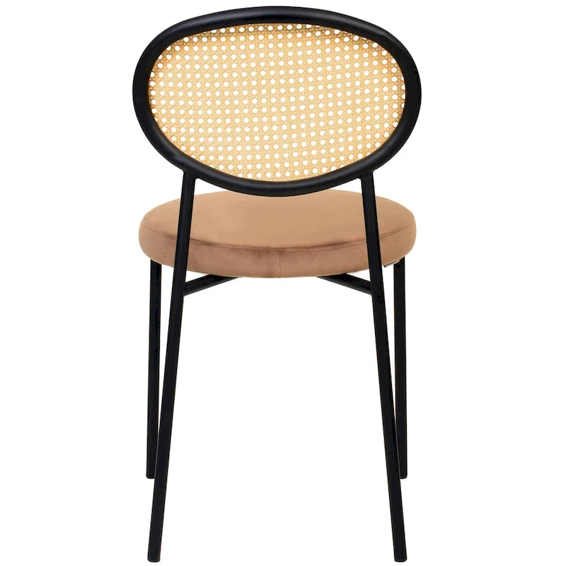 Chaise de salle à manger moderne avec assise en velours et dossier en osier