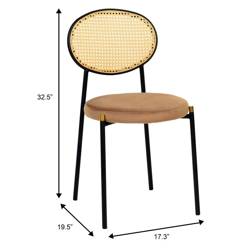 Chaise de salle à manger moderne avec assise en velours et dossier en osier
