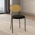 Chaise de salle à manger moderne avec assise en velours et dossier en osier