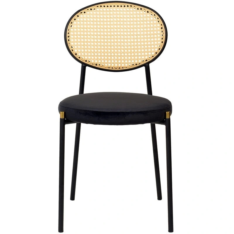Chaise de salle à manger moderne avec assise en velours et dossier en osier