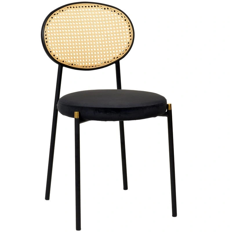 Chaise de salle à manger moderne avec assise en velours et dossier en osier