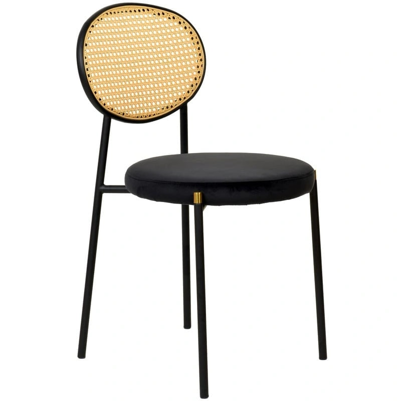 Chaise de salle à manger moderne avec assise en velours et dossier en osier
