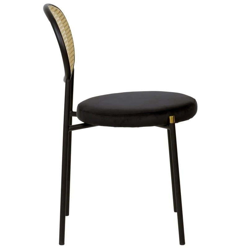 Chaise de salle à manger moderne avec assise en velours et dossier en osier