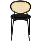 Chaise de salle à manger moderne avec assise en velours et dossier en osier