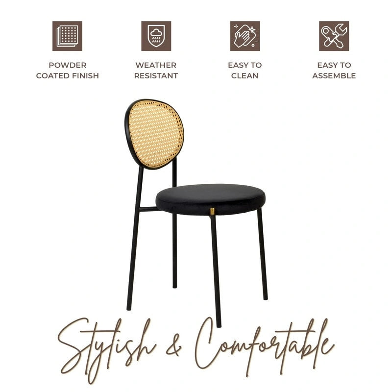 Chaise de salle à manger moderne avec assise en velours et dossier en osier