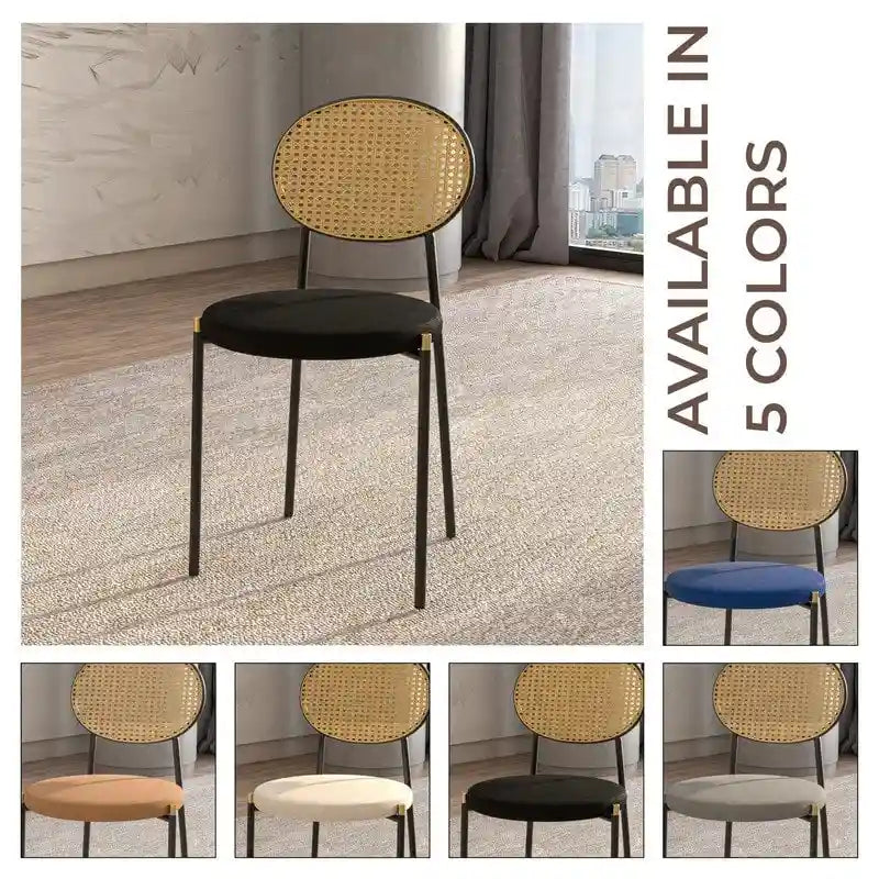 Chaise de salle à manger moderne avec assise en velours et dossier en osier