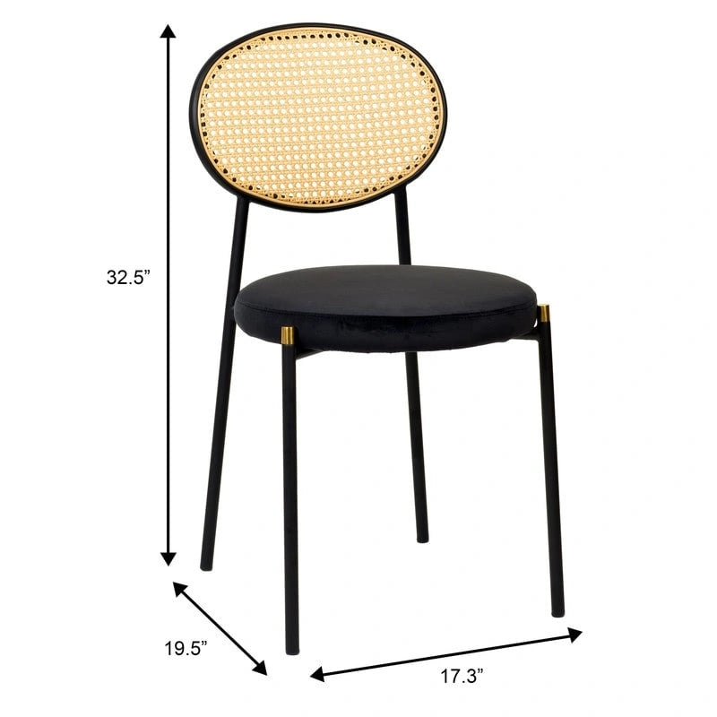 Chaise de salle à manger moderne avec assise en velours et dossier en osier