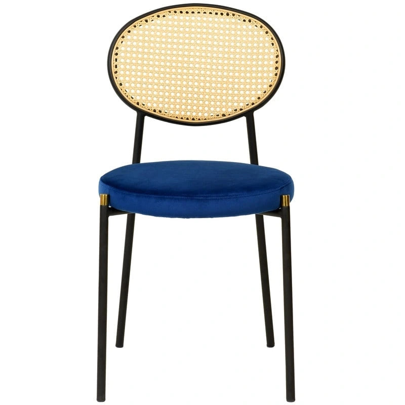 Chaise de salle à manger moderne avec assise en velours et dossier en osier