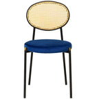Chaise de salle à manger moderne avec assise en velours et dossier en osier
