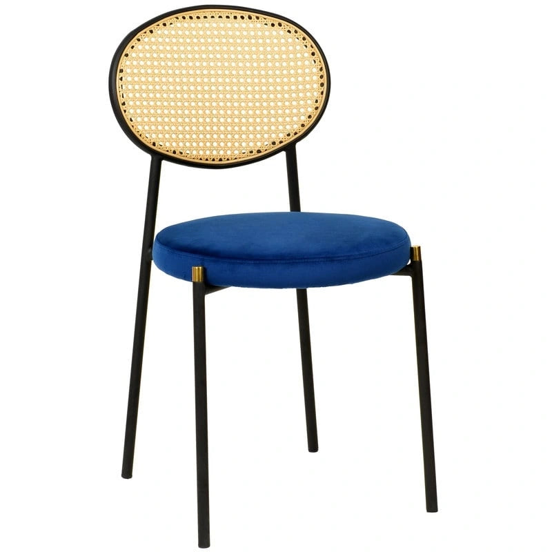 Chaise de salle à manger moderne avec assise en velours et dossier en osier