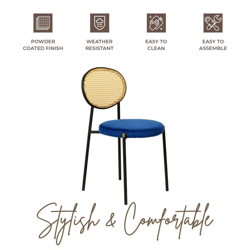 Chaise de salle à manger moderne avec assise en velours et dossier en osier