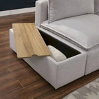 Console de rangement recouverte de tissu gris clair, 109 cm
