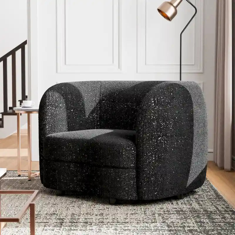 Fauteuil d'appoint Boucle avec accoudoirs incurvés, coussin d'assise de type rein et pieds ronds en bois
