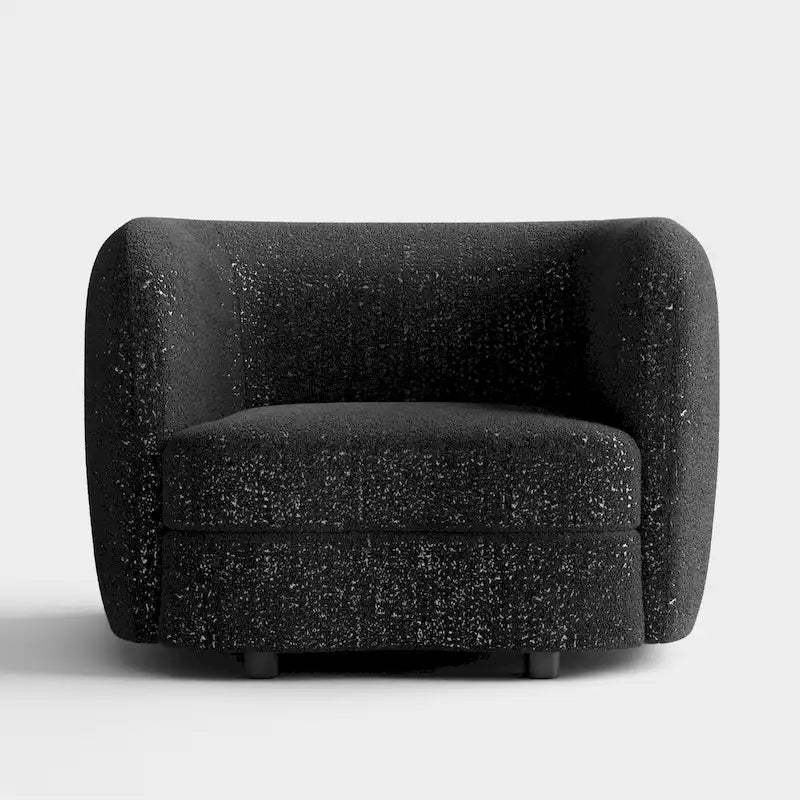 Fauteuil d'appoint Boucle avec accoudoirs incurvés, coussin d'assise de type rein et pieds ronds en bois