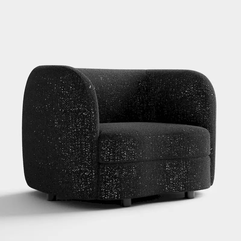 Fauteuil d'appoint Boucle avec accoudoirs incurvés, coussin d'assise de type rein et pieds ronds en bois