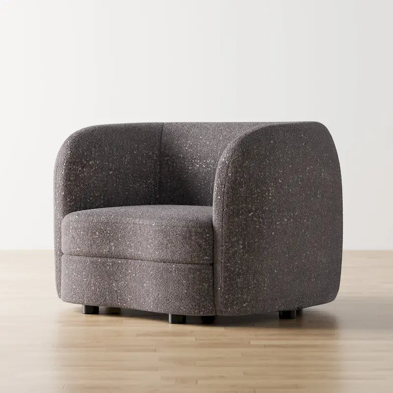 Fauteuil d'appoint Boucle avec accoudoirs incurvés, coussin d'assise de type rein et pieds ronds en bois