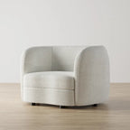 Fauteuil d'appoint Boucle avec accoudoirs incurvés, coussin d'assise de type rein et pieds ronds en bois
