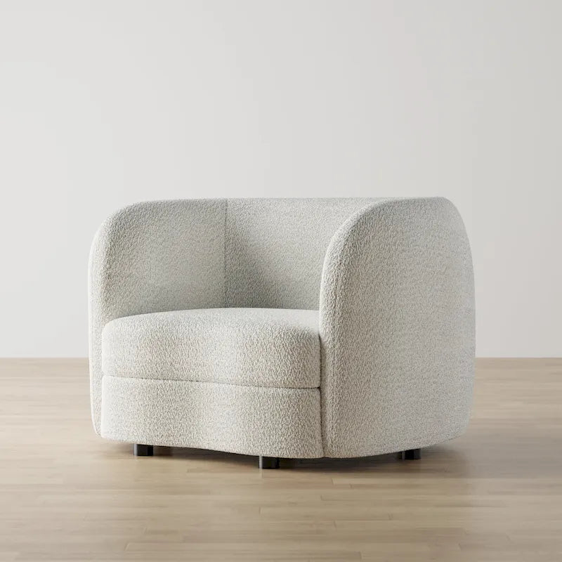 Fauteuil d'appoint Boucle avec accoudoirs incurvés, coussin d'assise de type rein et pieds ronds en bois
