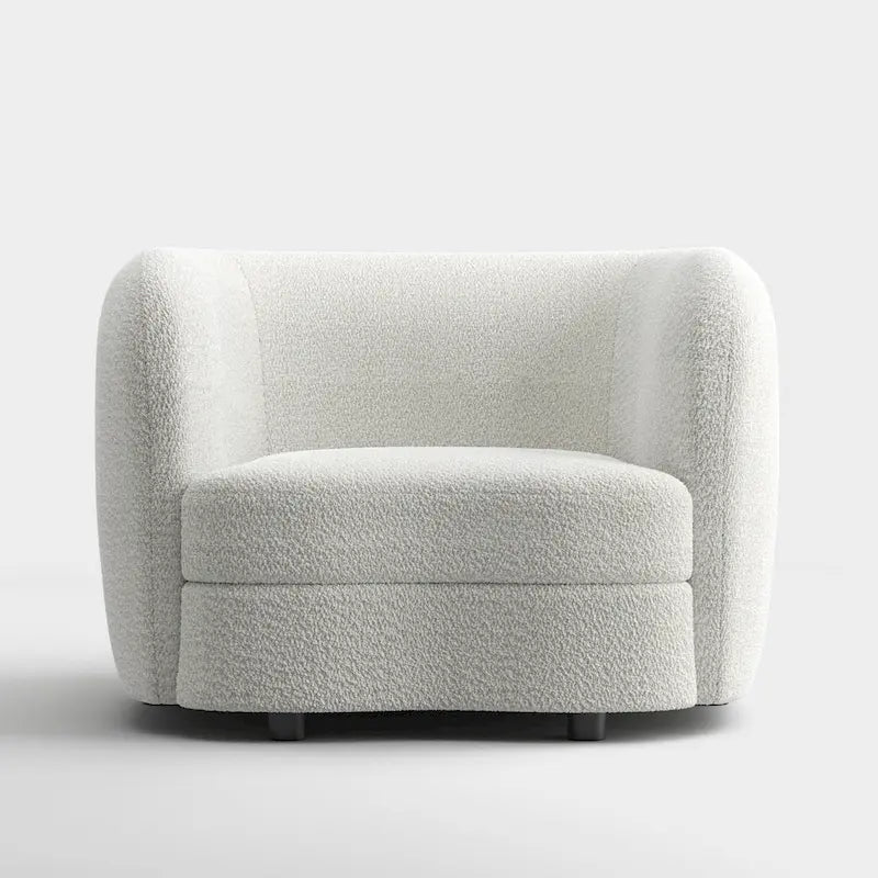 Fauteuil d'appoint Boucle avec accoudoirs incurvés, coussin d'assise de type rein et pieds ronds en bois