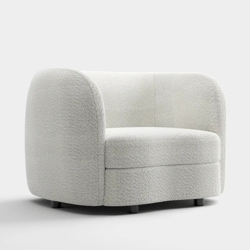 Fauteuil d'appoint Boucle avec accoudoirs incurvés, coussin d'assise de type rein et pieds ronds en bois