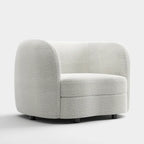 Fauteuil d'appoint Boucle avec accoudoirs incurvés, coussin d'assise de type rein et pieds ronds en bois