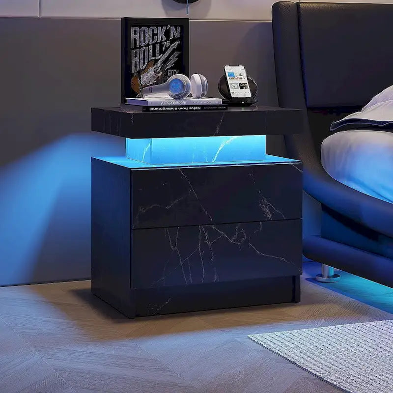 Table de chevet 2 tiroirs avec lumière LED