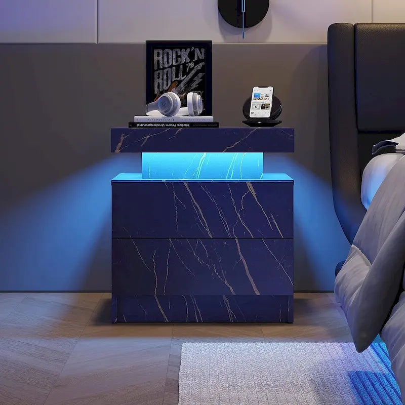 Table de chevet 2 tiroirs avec lumière LED