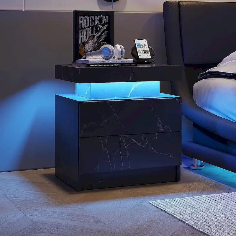 Table de chevet 2 tiroirs avec lumière LED