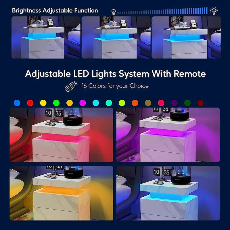 Table de chevet 2 tiroirs avec lumière LED
