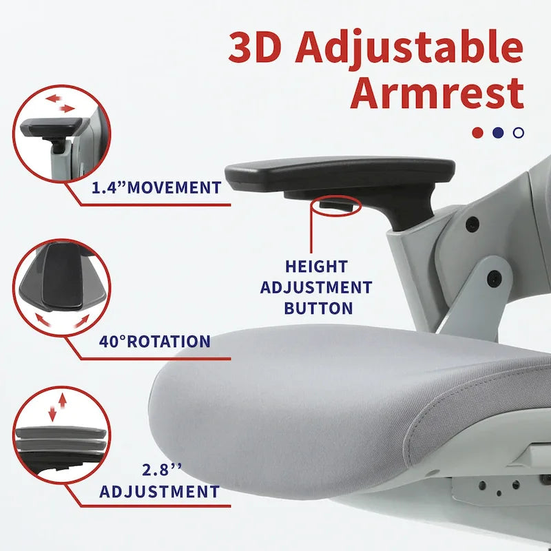 Fauteuil de bureau ergonomique en tissu avec support lombaire réglable en hauteur