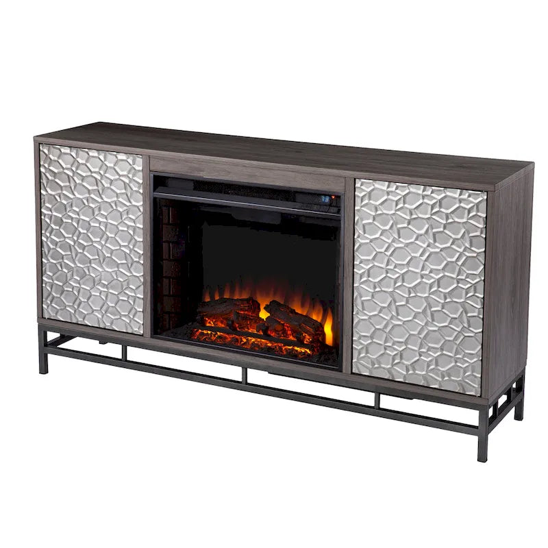 Meuble TV avec cheminée électrique et rangement multimédia
