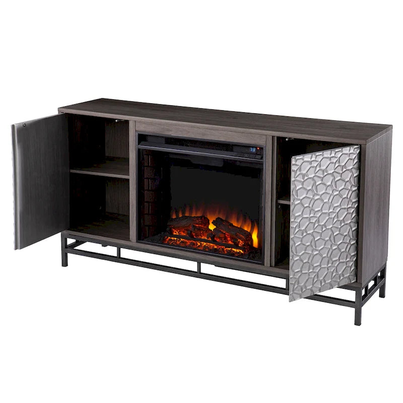 Meuble TV avec cheminée électrique et rangement multimédia
