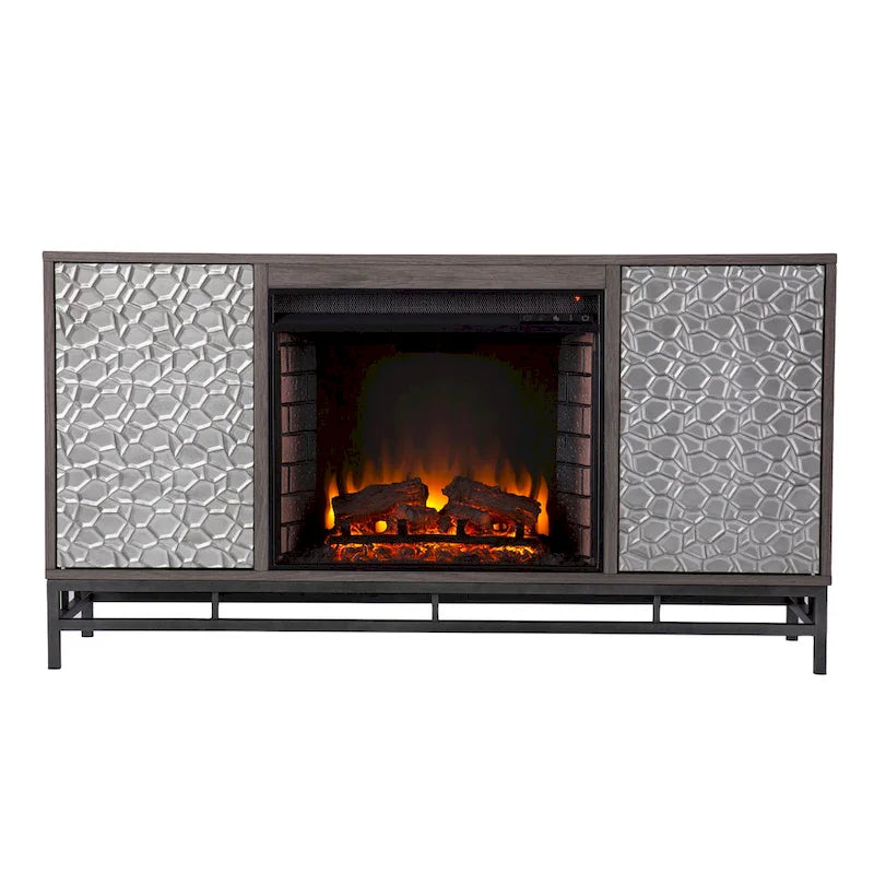 Meuble TV avec cheminée électrique et rangement multimédia