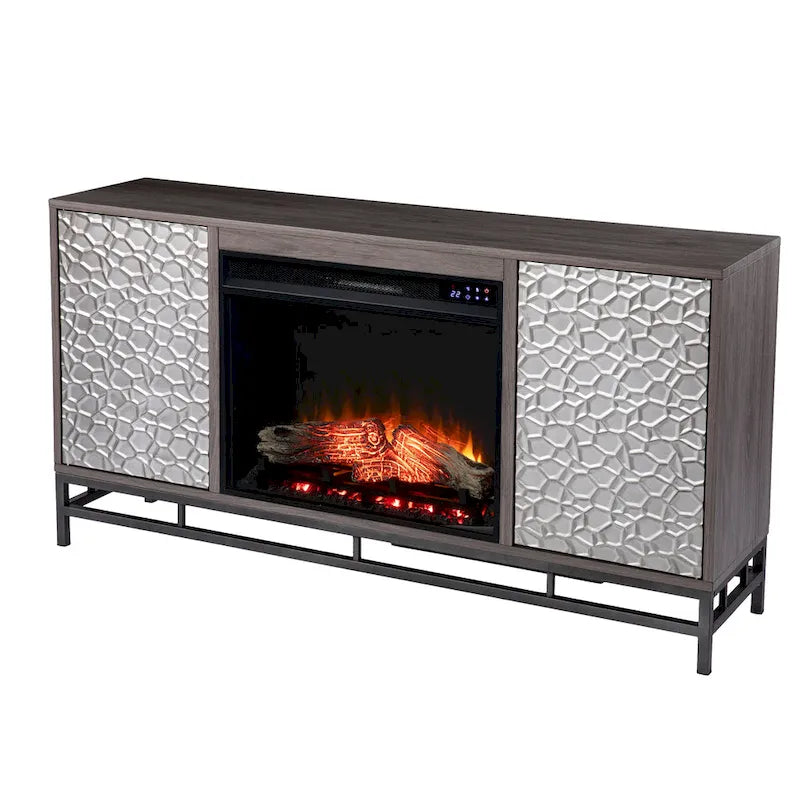 Meuble TV avec cheminée électrique et rangement multimédia