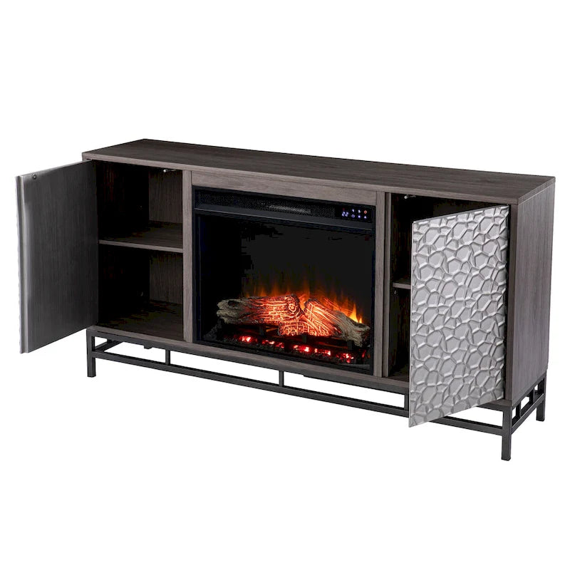Meuble TV avec cheminée électrique et rangement multimédia