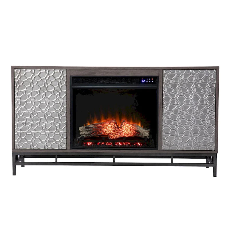 Meuble TV avec cheminée électrique et rangement multimédia