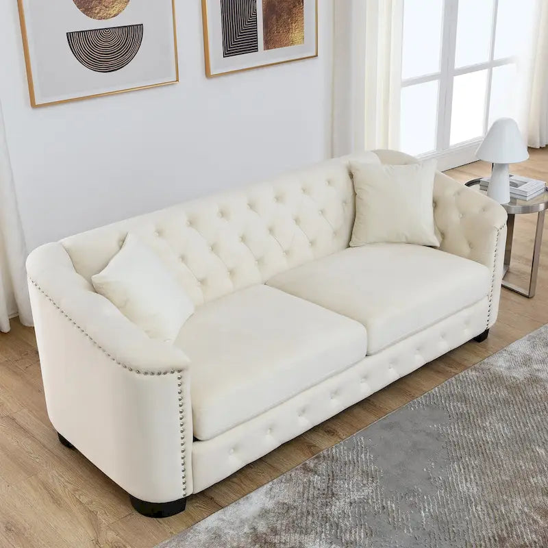 Canapé Chesterfield 3 places en velours capitonné de 195 cm avec clous décoratifs