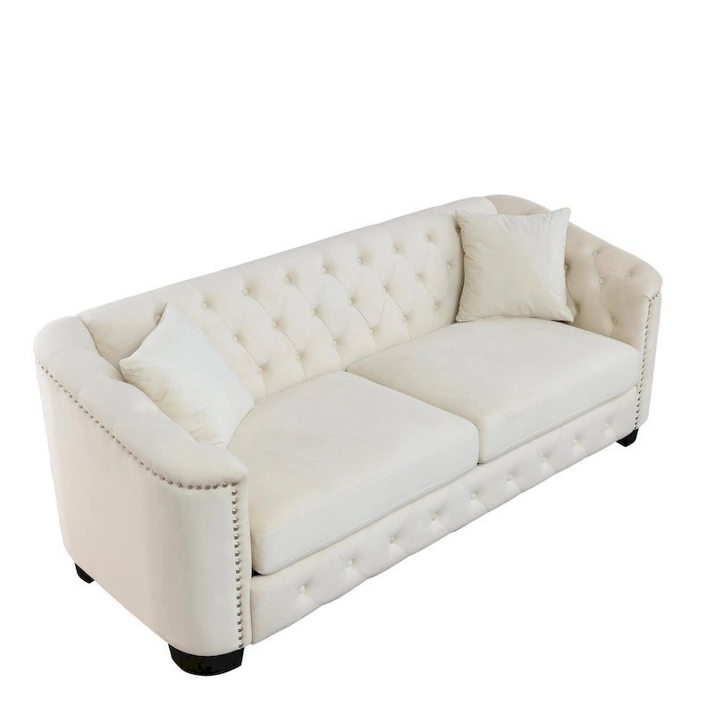 Canapé Chesterfield 3 places en velours capitonné de 195 cm avec clous décoratifs