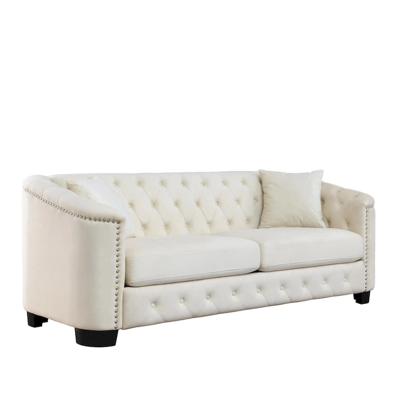 Canapé Chesterfield 3 places en velours capitonné de 195 cm avec clous décoratifs