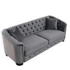 Canapé Chesterfield 3 places en velours capitonné de 195 cm avec clous décoratifs